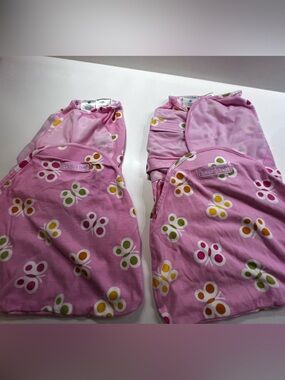 SWADDLE SURE BY HALO GIRLS ADJUSTABLE SWADDLING POUCHES “ BACK IS BEST” NEWBORN”